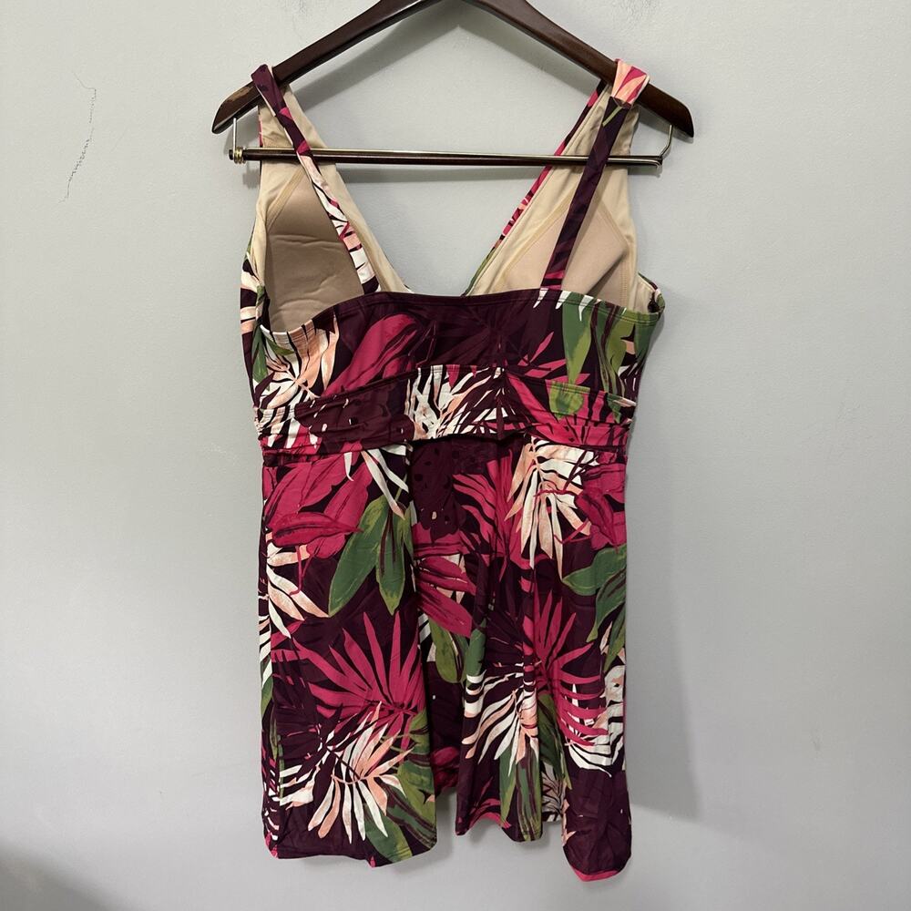 Land's End Swim Dress Womens 16 Burgundy Tropical One Piece Beach Summer Tags - Picture 3 of 9